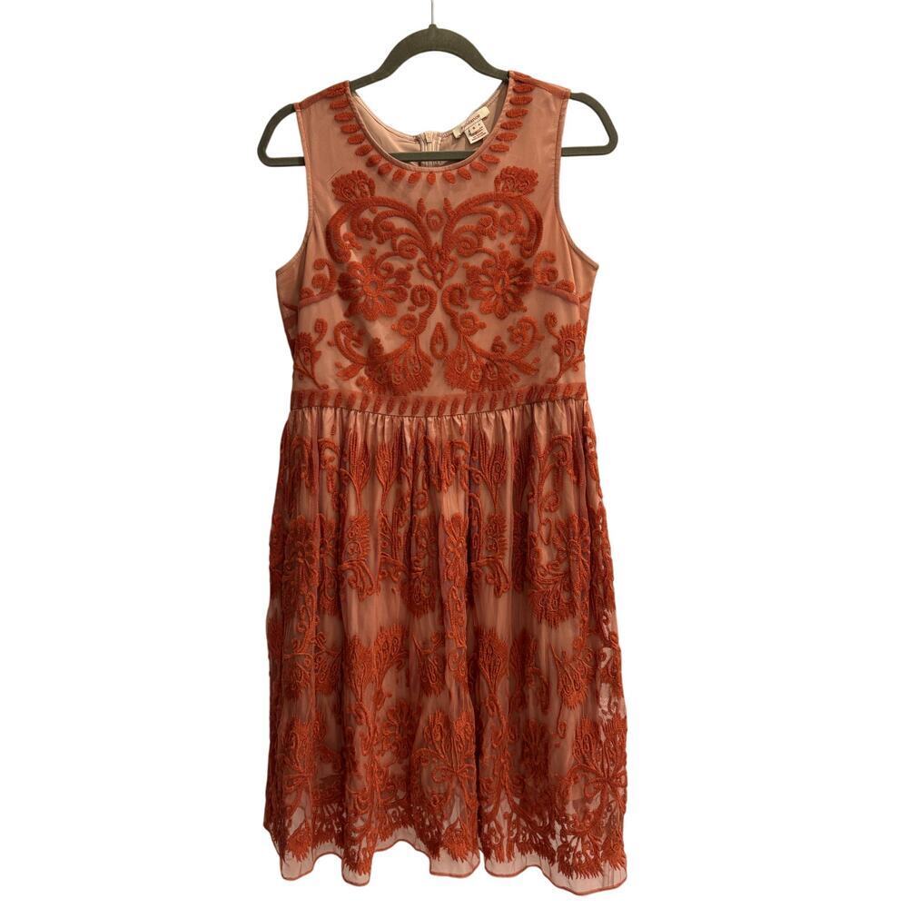 Sundance Size 8 Burnt Orange Floral Overlay Tank Dress